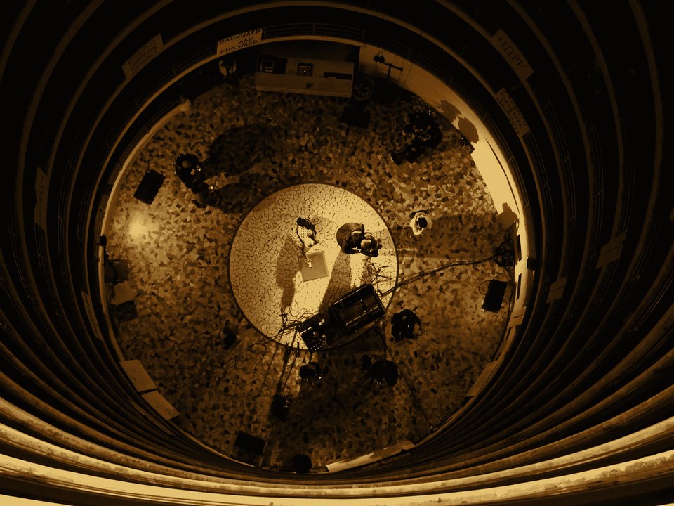 Immersive event environment under dramatic lighting